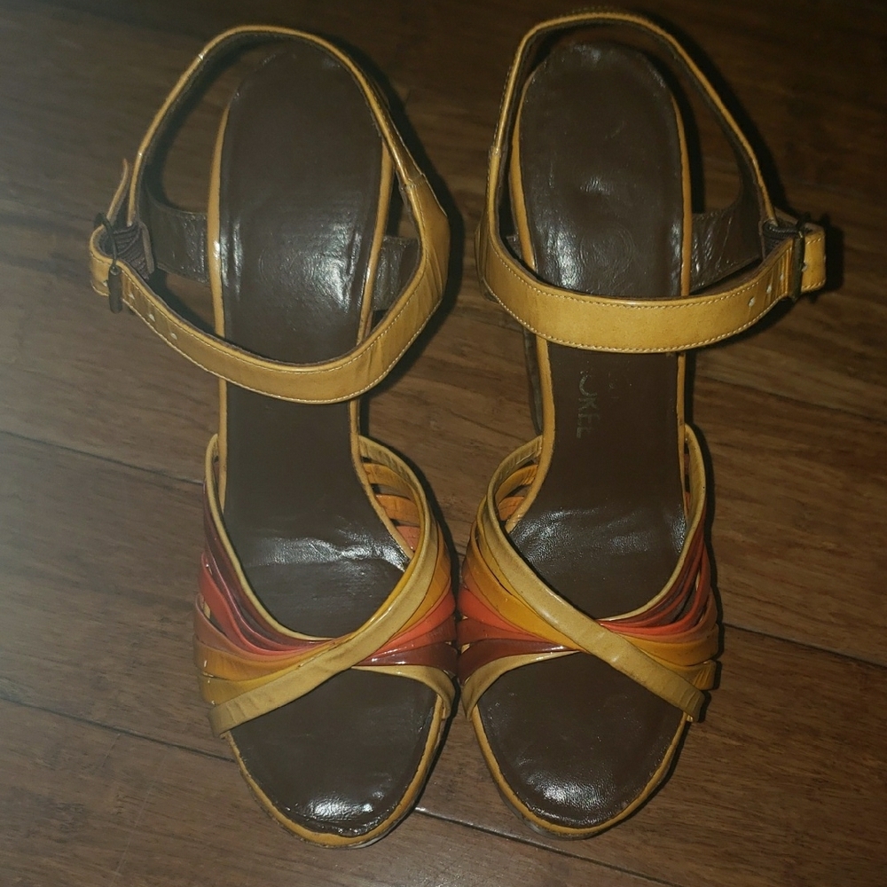 Vintage 1970's  Cherokee Bold Yellow Wooden Platform Heels with Ankle Straps
